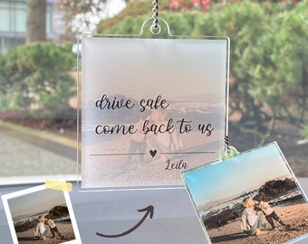 Personalized Drive Safe Rear View Mirror Charm - Custom Car Ornament Hanging | Photo Car Charm | Car Interior Decor | New Driver Gift