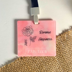 Birth Flower Badge Buddy Personalized - Custom Acrylic Badge Buddy rn | Healthcare Badge Tag Medical | X Ray Tech Gift | Lab Badge Buddy lpn