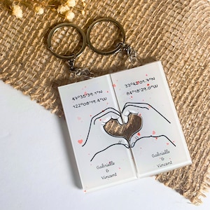 Custom Keychain Besties Coordinates- Personalized Longitude Latitude GPS Coordinate Gift, Best Friend Key Chain, Long Distance BFF Keyring