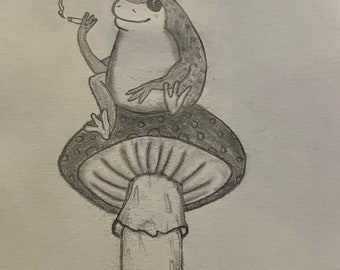 Crapaud sur un croquis de champignon