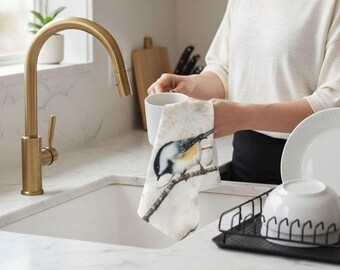 Paño de cocina con diseño de carbonero en una rama / Regalo de decoración de cocina con motivos de aves / Arte de Dalouie