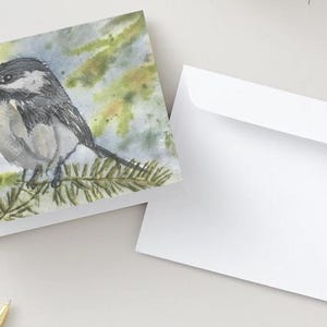 Cartes de voeux aquarelles - Champignons, mésanges et libellules
