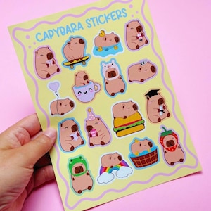 Capybara Stickers | Kawaii Cute Animal Sticker Sheet for Journaling, Planner, Scrapbooking, Laptop, Water Bottle, Aesthetic Stationery Gift