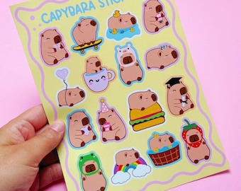 Kawaii Capybara Sticker Sheet | Animal Stickers