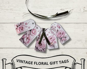 Vintage Floral Gift Tags: Shabby Chic Rose Ephemera, Handmade in USA