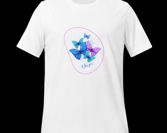 T-shirt unisex a maniche corte con grafica a farfalla, maglietta casual a tutto tondo