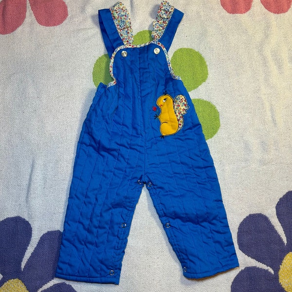 Handmade baby vintage quilted and embroidered overalls, about a size 24 months.