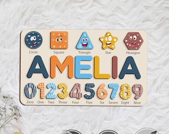 Personalized Toddler Puzzle, Puzzle With Numbers, Baby Girl and Boy Montessori Toys, Personalized Toddler Toy, Baby Shower Gift, Name Puzzle