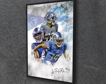 Amon-Ra St. Brown Poster Detroit Lions Framed Canvas Poster Football Wall Art Print NFL Gift Artwork Home Decor D8 Birthday Gift