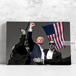 Donald Trump Survived Assassination Attempt Poster American Flag Canvas Wall Art Home Decor Framed Art Trump Fight Print Art Birthday Gift