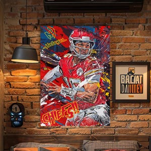 Patrick Mahomes Poster Kansas City Chiefs Framed Canvas Print Football Wall Art NFL Artwork Sports Home Decor F35 Birthday Gift