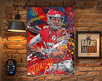 Patrick Mahomes Poster Kansas City Chiefs Framed Canvas Print Football Wall Art NFL Artwork Sports Home Decor F35 Birthday Gift