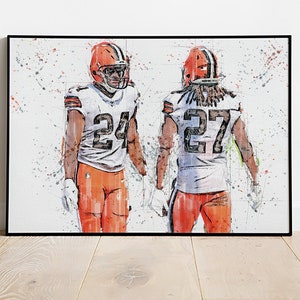 999 Kareem Hunt Nick Chubb Poster Cleveland Browns Framed Canvas Print Football Wall Art Print NFL Gift Artwork Home Decor D72 Birthday Gift