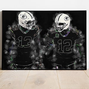 Aaron Rodgers Poster Green Bay Packers Framed Canvas Print Football Wall Art Print NFL Gift Artwork Home Decor D6 Birthday Gift