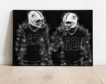 Aaron Rodgers Poster Green Bay Packers Framed Canvas Print Football Wall Art Print NFL Artwork Home Decor D6 Birthday Gift