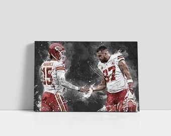 Patrick Mahomes & Travis Kelce Poster Kansas City Chiefs Football Framed Canvas Print NFL Wall Art Sports Home Decor D167, Birthday Gift