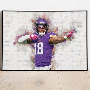 Justin Jefferson Wall Art Minnesota Vikings Framed Canvas Poster Football Wall Art Print NFL Gift Artwork Home Decor D69 Birthday Gift