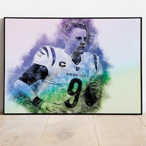 Joe Burrow Poster Cincinnati Bengals Framed Canvas Print Football Wall Art Print NFL Gift Artwork Home Decor D60 Birthday Gift