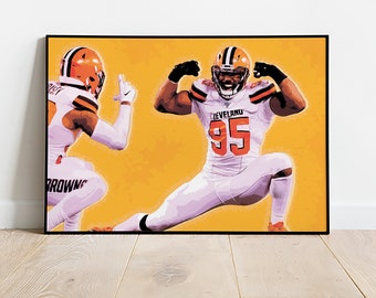 マイルズ・ギャレット ポスター クリーブランド・ブラウンズ 額入りキャンバスプリント フットボール ウォールアートプリント NFLアートワーク ホームデコレーション D90 ギフト