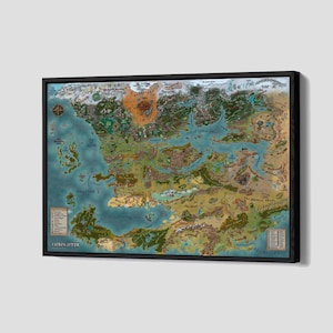 Affiche Donjons & Dragons Carte des Royaumes Oubliés encadrée Impression sur toile Salle de jeux Impression d'art mural Oeuvres d'art Décoration d'intérieur FF3 Cadeau d'anniversaire