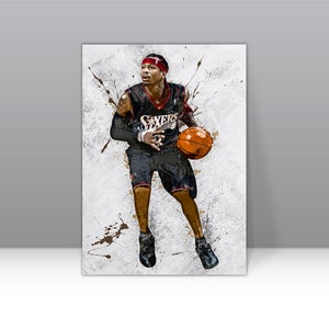 999 Allen Iverson Poster Philadelphia 76ers Impressão em tela emoldurada Basquete Arte de parede Impressão NBA Presente Arte Decoração para casa C285 Presente de aniversário