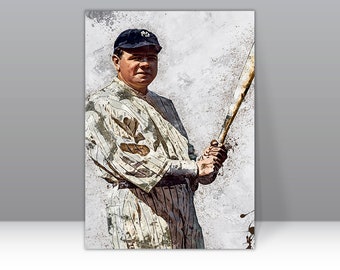 Pôster de Babe Ruth, arte de parede dos New York Yankees, impressão em tela emoldurada de beisebol, arte esportiva da MLB, decoração para casa, presente E6