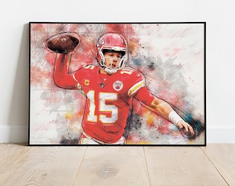 Patrick Mahomes Poster Kansas City Chiefs Framed Canvas Print Football Wall Art Print NFL Artwork Home Decor D93 Birthday Gift