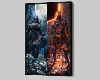 Dark Souls Bonfire Poster Video Game Framed Canvas Print Superhero Wall Art Print Bonfire Home Decor FF10, Birthday Gift