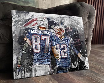 Tom Brady Rob Gronkowski Poster New England Patriots Leinwanddruck Football Wandkunst NFL Kunstwerk Sport Wohnkultur F55 Geburtstagsgeschenk