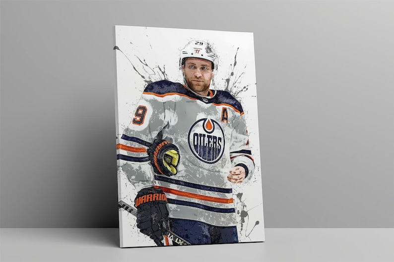 Leon Draisaitl Poster Edmonton Oilers Hockey Framed Canvas Print NHL