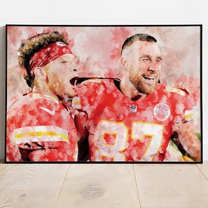 Patrick Mahomes Travis Kelce Poster Kansas City Chiefs Framed Canvas Print Football Wall Art Print NFL Artwork Home Decor D94 Birthday Gift