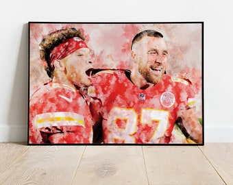 Patrick Mahomes Travis Kelce Poster Kansas City Chiefs Framed Canvas Print Football Wall Art Print NFL Artwork Home Decor D94 Birthday Gift