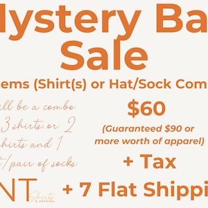 Ready to Ship Mystery Bag!  3 Items (3 Shirts or 2 Shirts and 1 Hat/Pair of Socks); Guaranteed AT LEAST 100 Dollar Value of Apparel!!