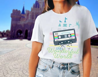 Camiseta retro de Disney World, camiseta de lona de Bella con cinta de casete de los 90