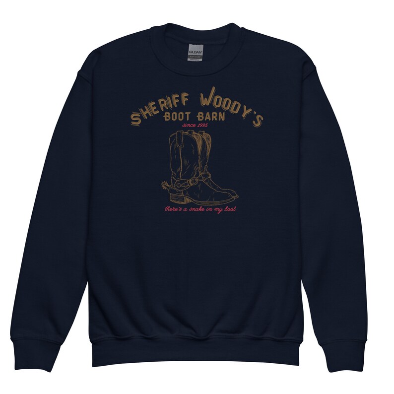 Sheriff Woody's Boot Barn, Subtle Theme Park Youth Crewneck Sweatshirt, Kid's Gift, Group Tee, Family Clothing, Matching Outfit