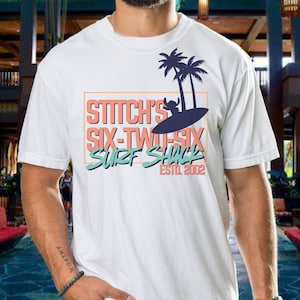 Stitch&#39;s Surf Shack, Lilo and Stich, Disney Ohana, Subtle Disney Family Shirts, Trendy Manly Disney Comfort Colors Shirt