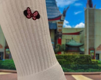 Embroidered Minnie Mouse Inspired Crew Socks - Made in USA