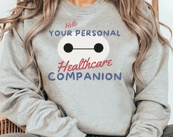 Baymax, Personal Healthcare Companion, Theme Park Sweatshirt, Unisex Crew Neck, Disneyland Shirt