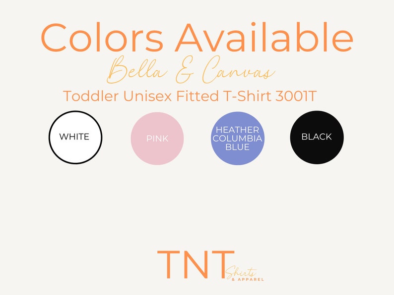 Puede incluir: Un gr&aacute;fico que muestra las opciones de color para una camiseta ajustada unisex para ni&ntilde;os peque&ntilde;os Bella + Canvas 3001T. Los colores son blanco, rosa, azul columbia jaspeado y negro.