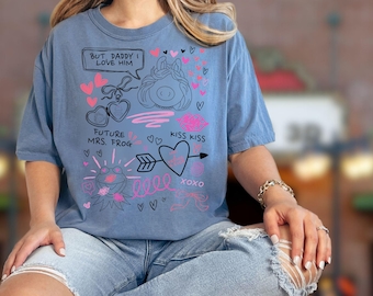Camiseta con colores cómodos de Miss Piggy y Kermit Doodle, camiseta discreta de Disney