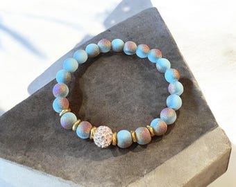 Frosted Glass Bead Bracelet, Rhinestone Accent, Mystic Mermaid Vibes