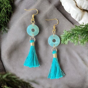 Teal tassel earrings, turquoise tassel earrings , tassel dangle drop earrings , earrings for mom, wife, teacher, hostess, birthday, grad