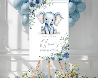 Blaue Babyparty-Elefant-Bundle-bearbeitbare Einladung, Zeichenetiketten (digitaler Download)