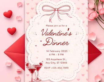 Romantic Valentine's Dinner Invitation | Editable Canva Template (Digital Download)