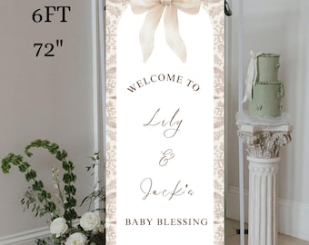 Toile de Jouy Baby Shower Banner, französischer Vintage-Stil (editierbare Canva-Vorlage, 1,5 x 6 m)