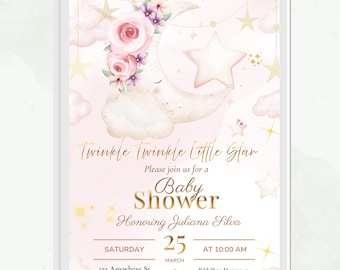 Twinkle Star Baby Shower Invitation | Moon, Editable Template (PNG & MP4)