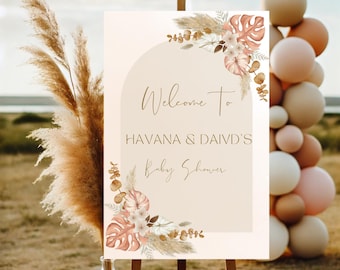 Boho Willkommensschild: Personalisierbar Pampasgras Dekor (Digitaler Download)