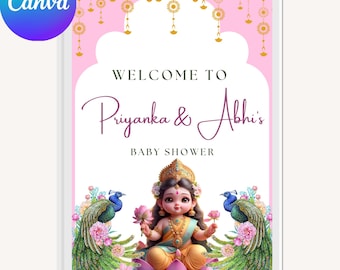 Laxmiji Baby Shower Willkommensschild: Traditionelles indisches Dekor (bearbeitbarer digitaler Download)