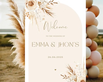 Boho Blumen Willkommensschild: Elegante Party Dekoration zum Ausdrucken (Digitaler Download