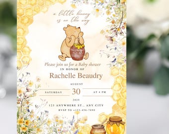 Winnie the pooh Baby Shower Invitation, Editable Canva Template, 5x7in Digital Download